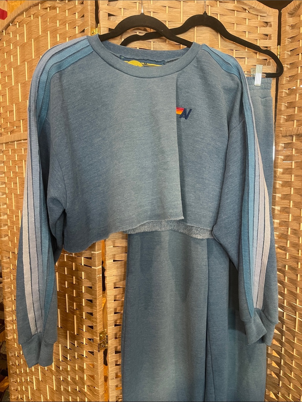 Aviator Nation Blue Cropped Sweatshirt with wide leg pants